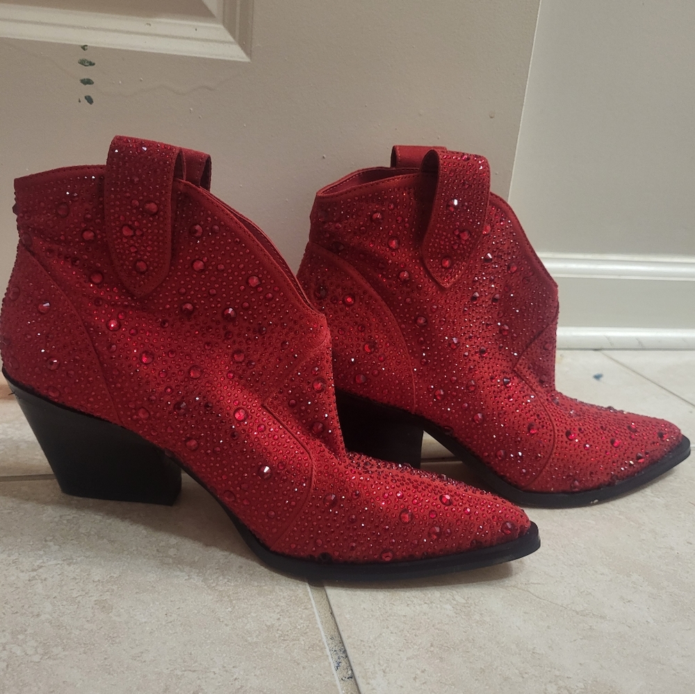 Jessica Simpson Red Embellished Western Ankle Boots